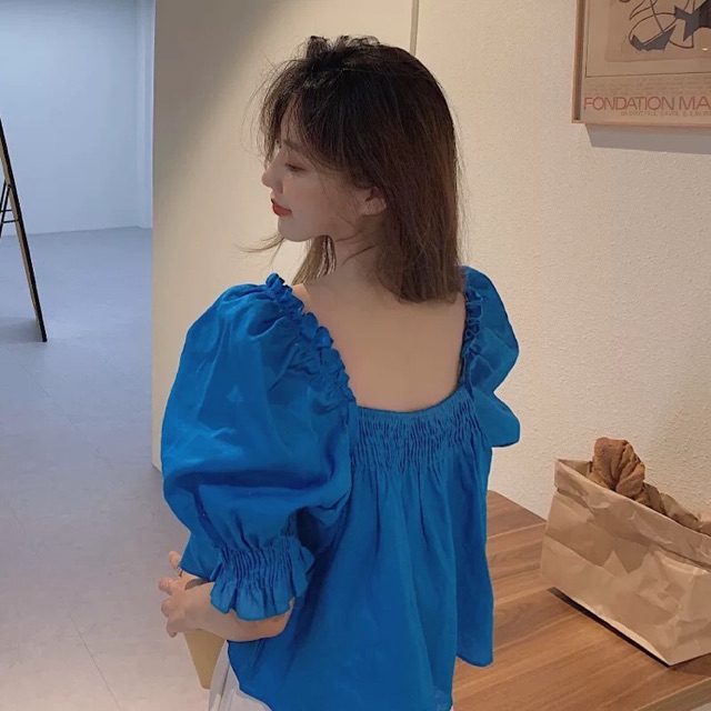 Áo sơ mi cổ vuông bo chun siêu xinh