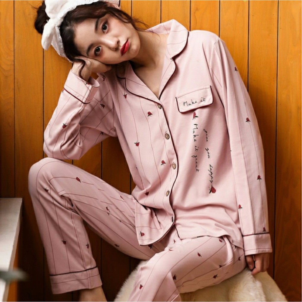 Bộ mặc nhà dài tay cao cấp 100% Cotton hàng Quảng Châu