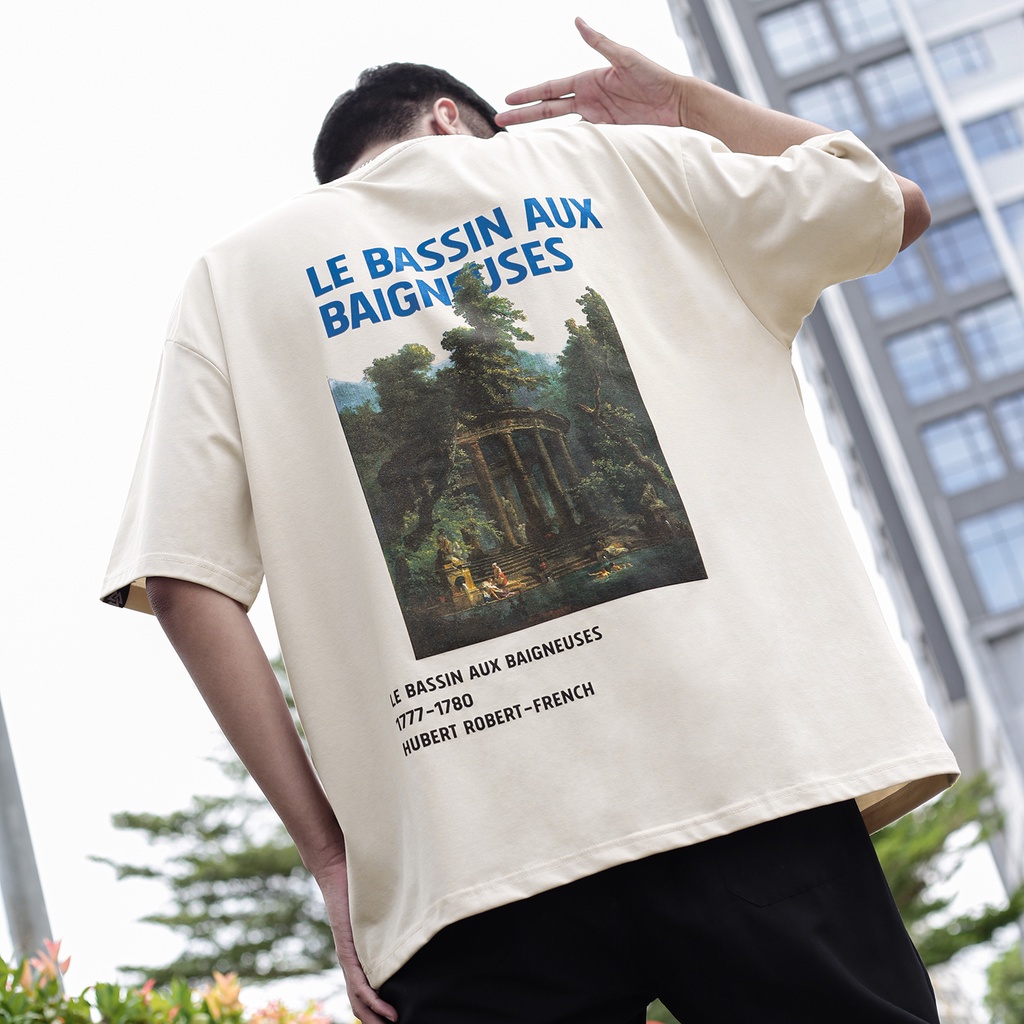 Áo Thun Màu Tan In Hình Phong Cảnh Nghệ Thuật Chất Liệu 100% Cotton Form Rộng Thoải Mái Unisex Nam Nữ