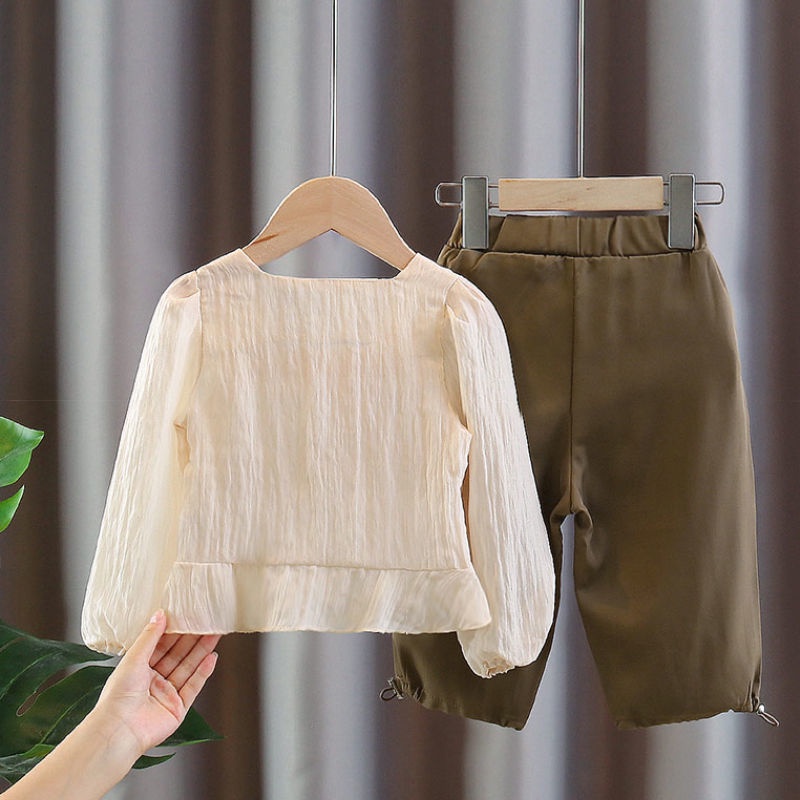 Set Áo Thun Dài Tay + Quần Dài Thời Trang Cho Bé Gái