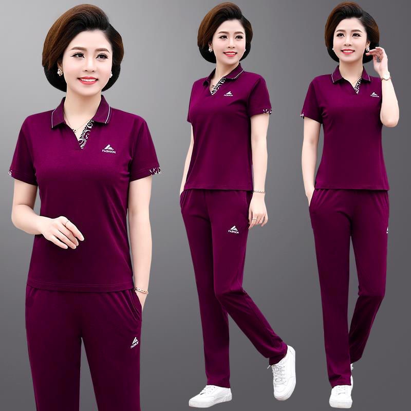 Bộ Đồ Thể Thao Plus Size Tay Ngắn Dáng Rộng Thời Trang Mùa Hè Cho Phụ Nữ Trung Niên