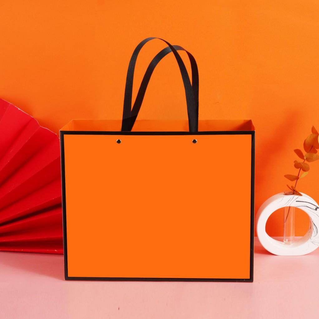 Hộp quà tặng hộp quà sinh nhật hộp cứng có túi xách màu cam BHOME HQ12, Hình chữ nhật KT 30*22*10cm