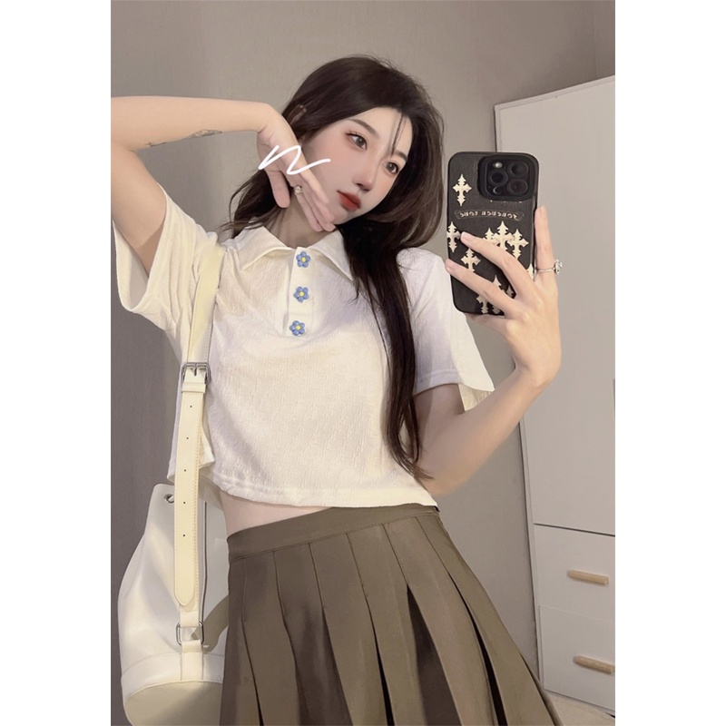 Áo Thun Tay Ngắn Cổ Polo Màu Trơn Thời Trang Dành Cho Nữ