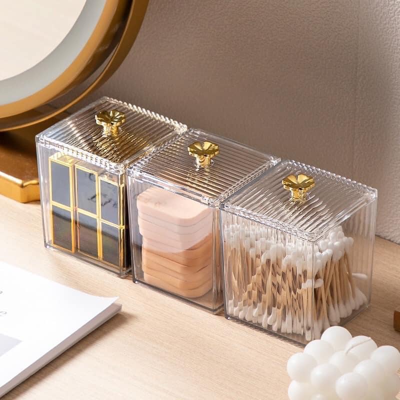 HỘP ĐỰNG BÔNG TẨY TRANG, TĂM BÔNG, MỸ PHẨM TRONG SUỐT MẪU MỚI CAO CẤP