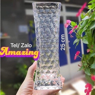 Bình hoa thủy tinh vuông eo cao 25cm