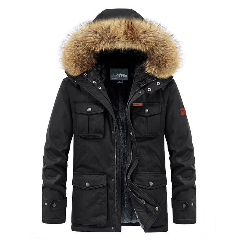 Áo Khoác Parka Nam KaKi Lót Lông Đại Hàn Mũ Lông To Có Thể Tháo Rời