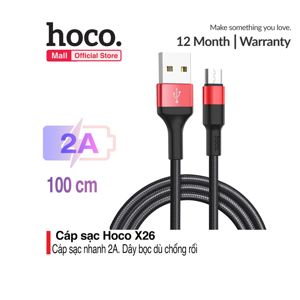 Cáp sạc Micro Hoco X26 sạc nhanh 2.0A dài 1m cho Smart phone - Table