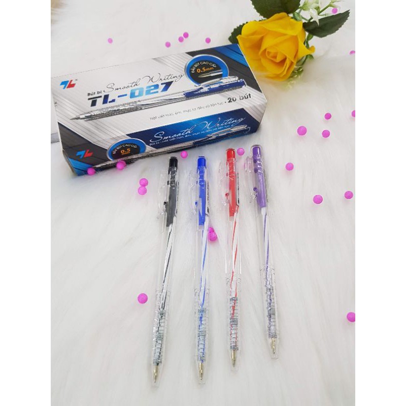 Hộp 20 bút bi TL 027 mực xanh ⚡ CHUẨN CHÍNH HÃNG ⚡ Cây viết đầu bi nét êm mảnh, mực ra đều, chất lượng cao