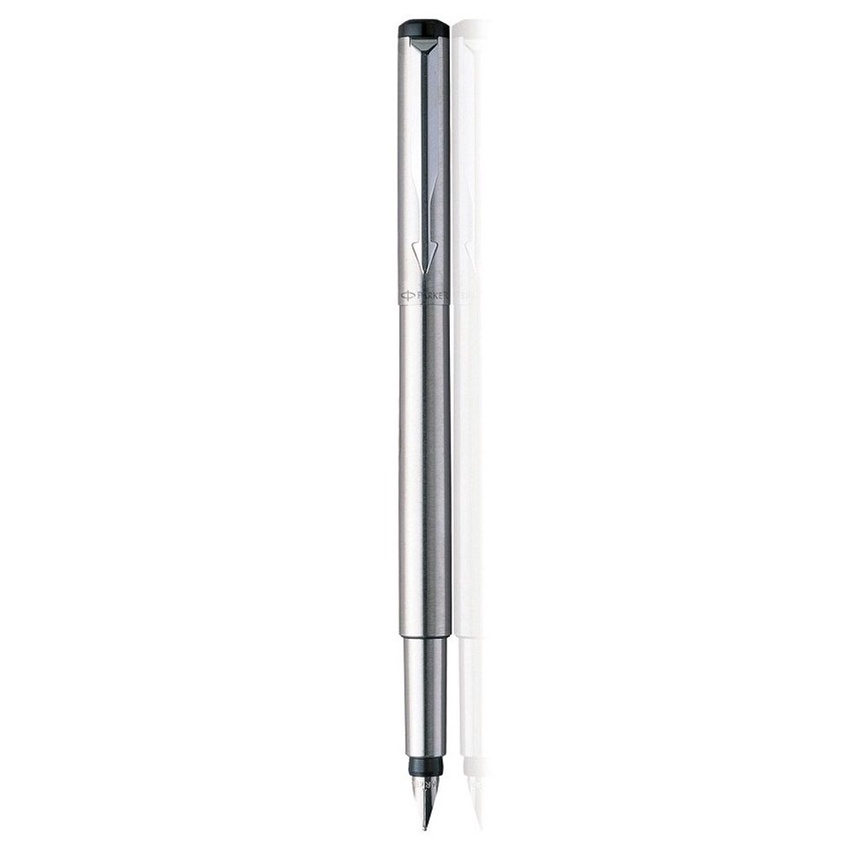 Bút Máy Parker-Vector Vỏ Thép Cài Trắng (Loại Bút Máy), dòng trung cấp phổ thông.