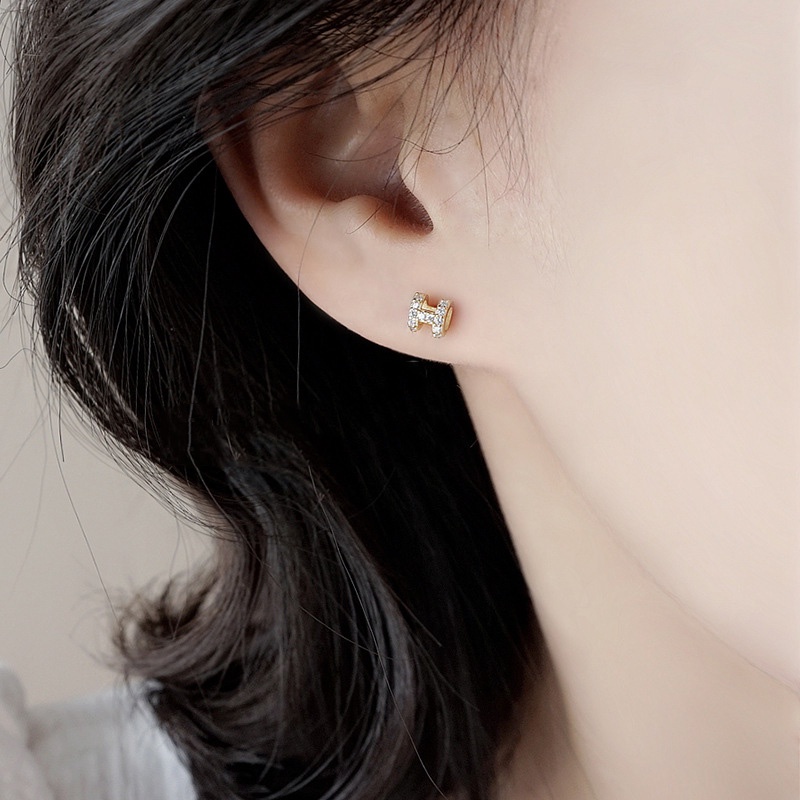 Khuyên Tai Kim Loại Mạ Vàng Bạc S925 Đính Đá Zircon Thời Trang Cho Nữ