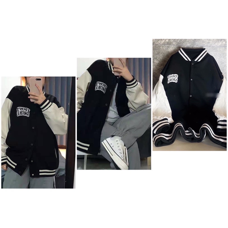 Áo khoác bomber phối chữ tay da cá tính unisex (ảnh thật_annstore)