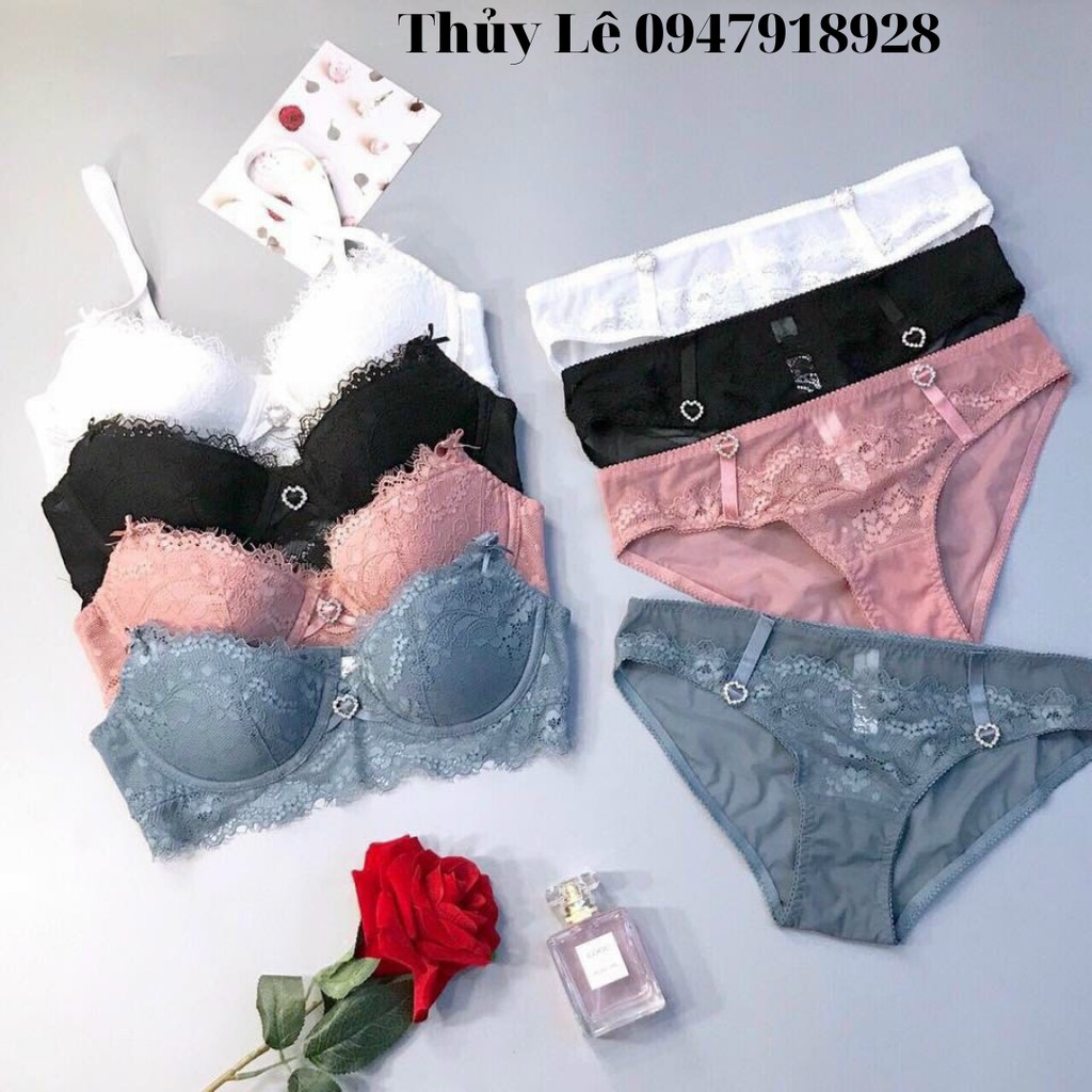 Bộ lót Charm không mút SIÊU XINH, có gọng, ren mềm mịn, nâng ngực