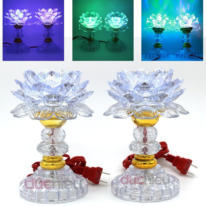 ♕Bộ 2 đèn thờ cúng hoa sen đổi 7 màu LM1, để bàn thờ, | Đức Hiếu Shop