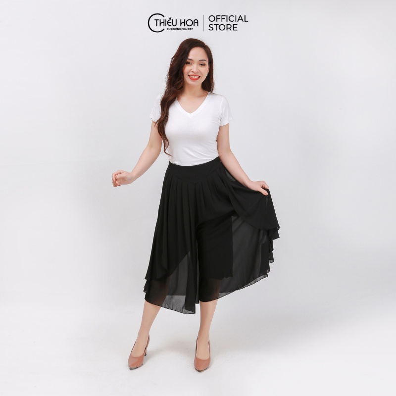 Quần giả váy nữ trung niên đẹp chất Chiffon 2 lớp dày dặn có bo lưng chun sau dễ mặc thương hiệu Thiều Hoa C739