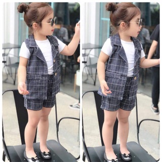 Sét ba chị tiết áo phông vest kèm quần cho bé gái (thanh lý lẻ size)