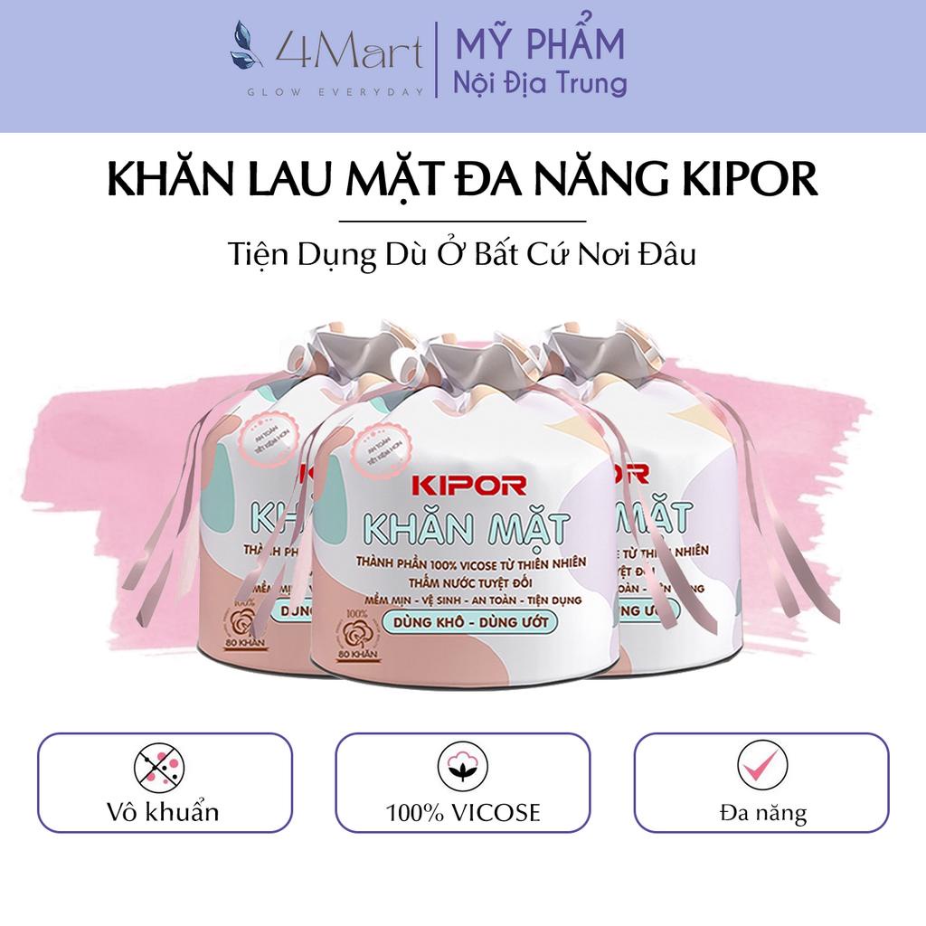 Khăn mặt khô dùng 1 lần Kipor cuộn 80 khăn cotton 100% mềm mịn, khăn giấy đa năng lau khô, lau ướt, tẩy trang tiện dụng.
