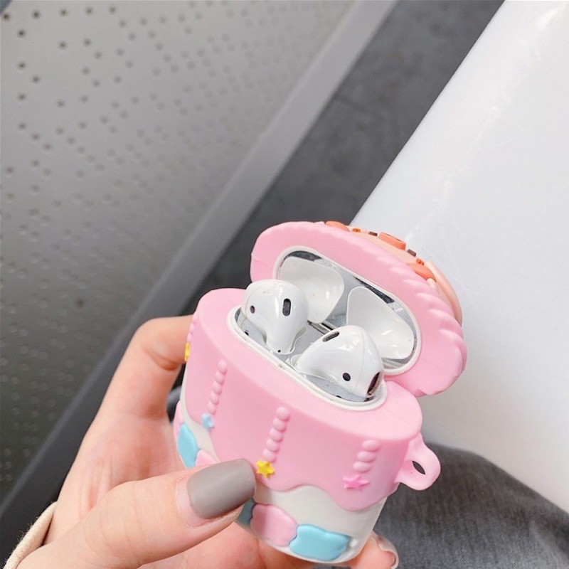 Case Airpod 1/2/pro Hình Bánh Kem Heo Hồng Cute