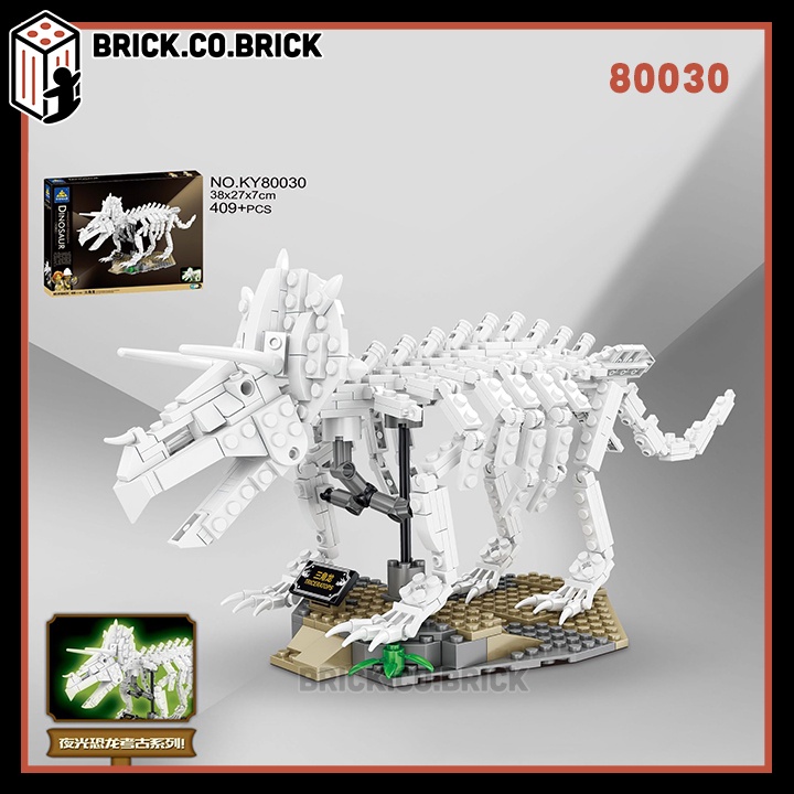 Mô Hình Lắp ráp Xương Khủng Long Hóa Thạch Dạ Quang (Phát Sáng) gồm Khủng long bay T Rex và Khủng long ăn cỏ 80030