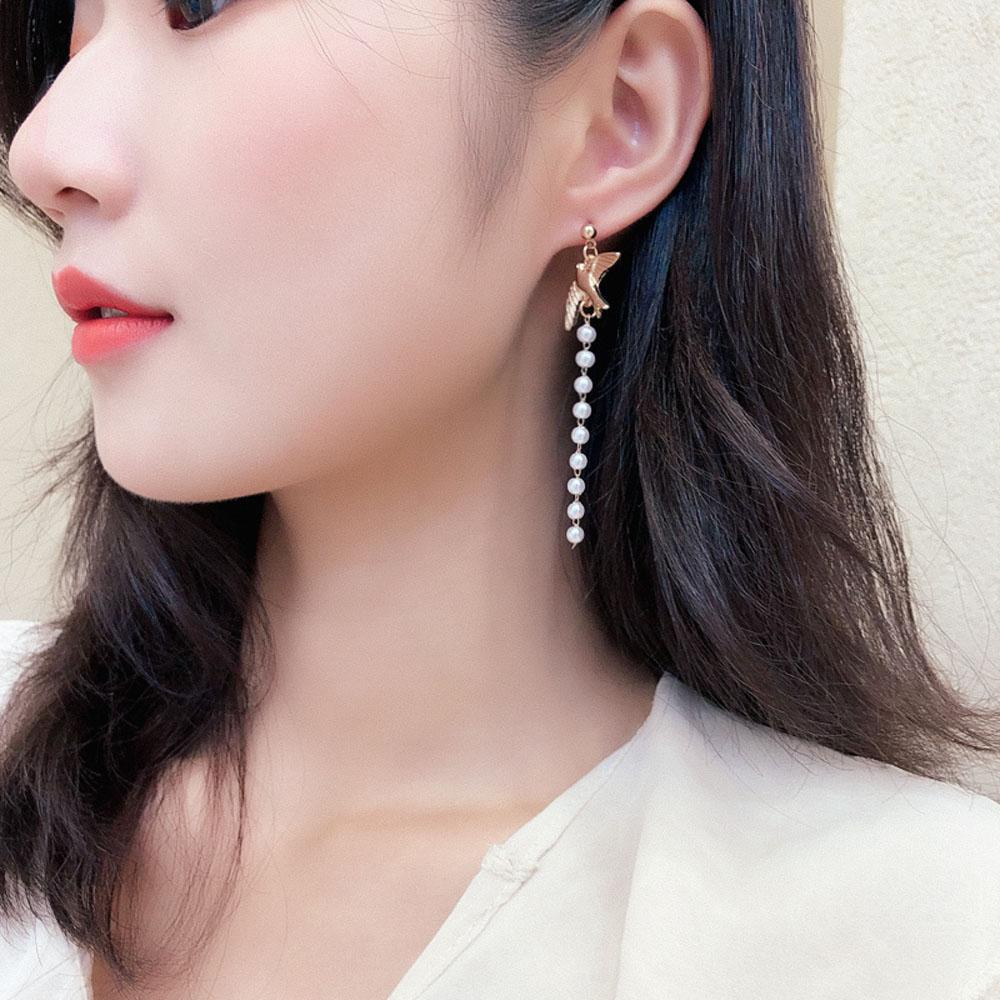 Khuyên Tai Kẹp Vành Hình Lồng Chim Thắt Nơ Màu Xanh Lá Cây Bất Đối Xứng