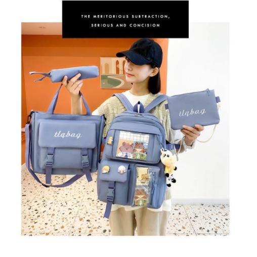 Balo nữ - balo đi học - combo 4 sản phẩm - unisex, vải chống nước có ngăn để vừa laptop MKZ102