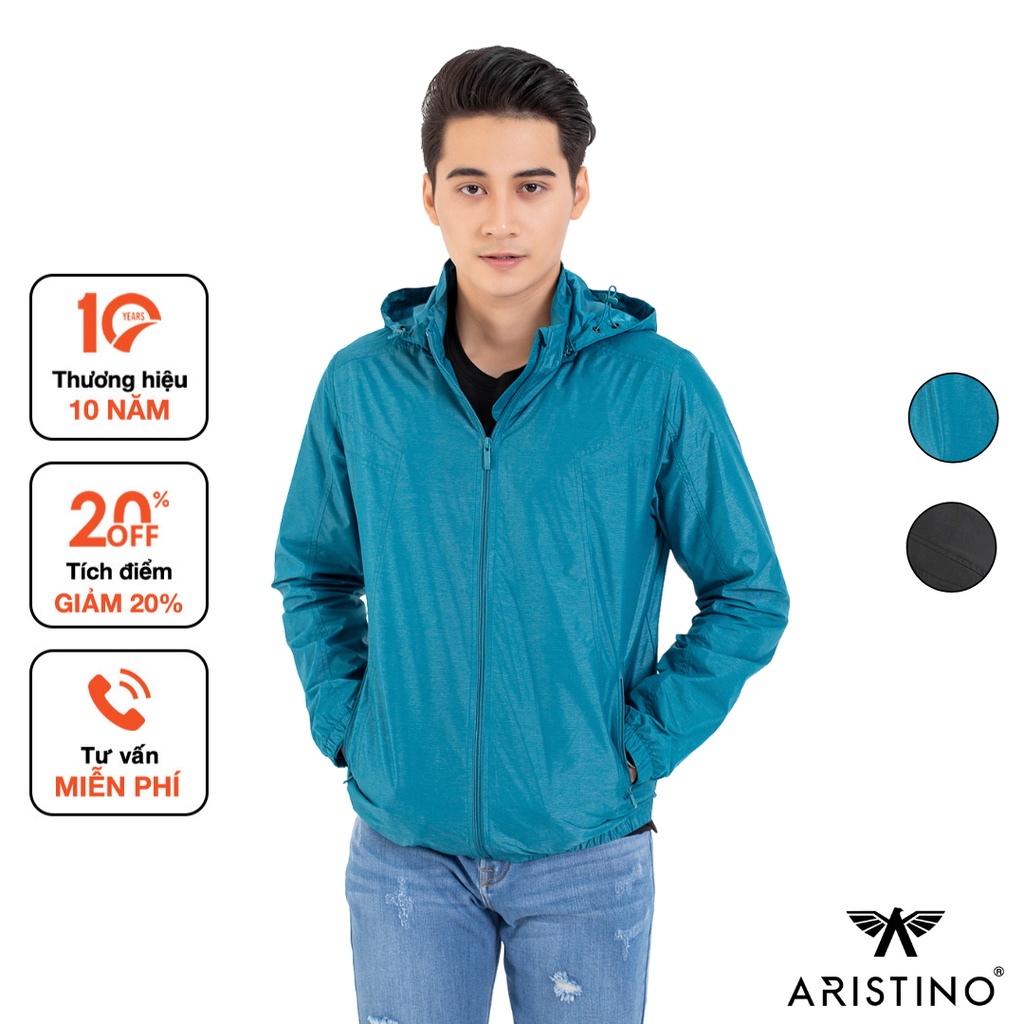 Áo khoác gió 2 lớp nam Aristino phom suông nhẹ thoải mái, có mũ có thể tháo rời tiện lợi - AJK003W9
