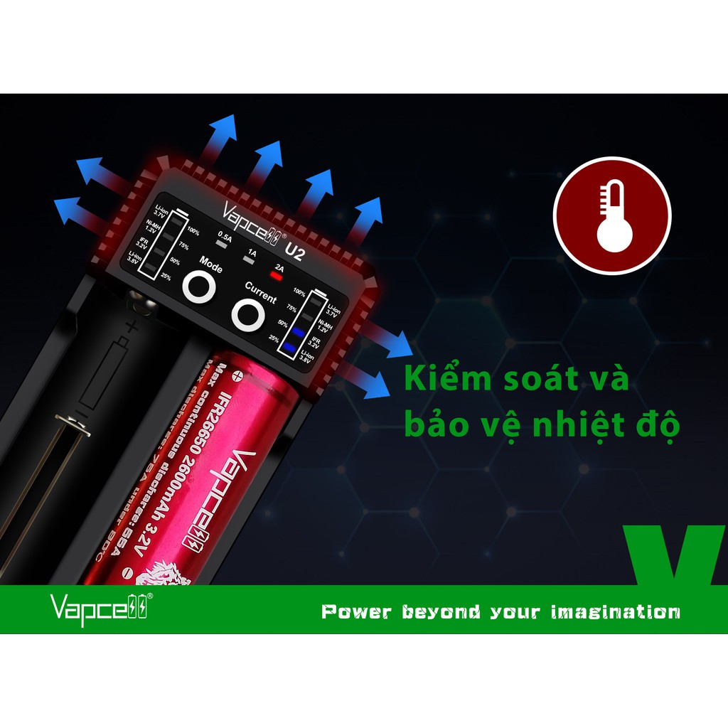 Sạc đôi thông minh Vapcell U2 sạc nhanh 2A