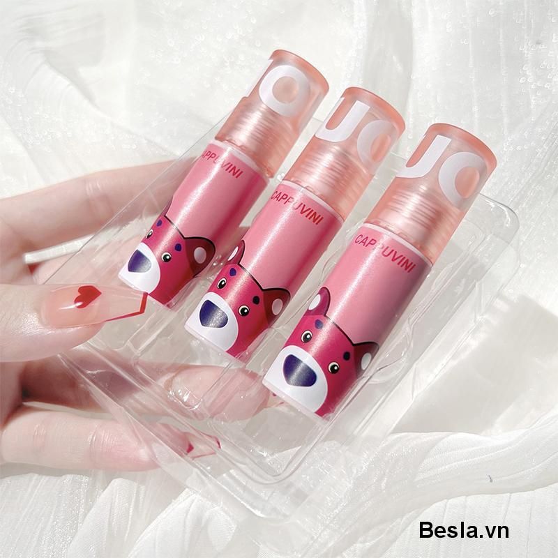 Son kem bóng CAPPUVINI gấu hồng Bubbly Bear Lip Glaze gấu xanh hồng căng bóng mềm mịn