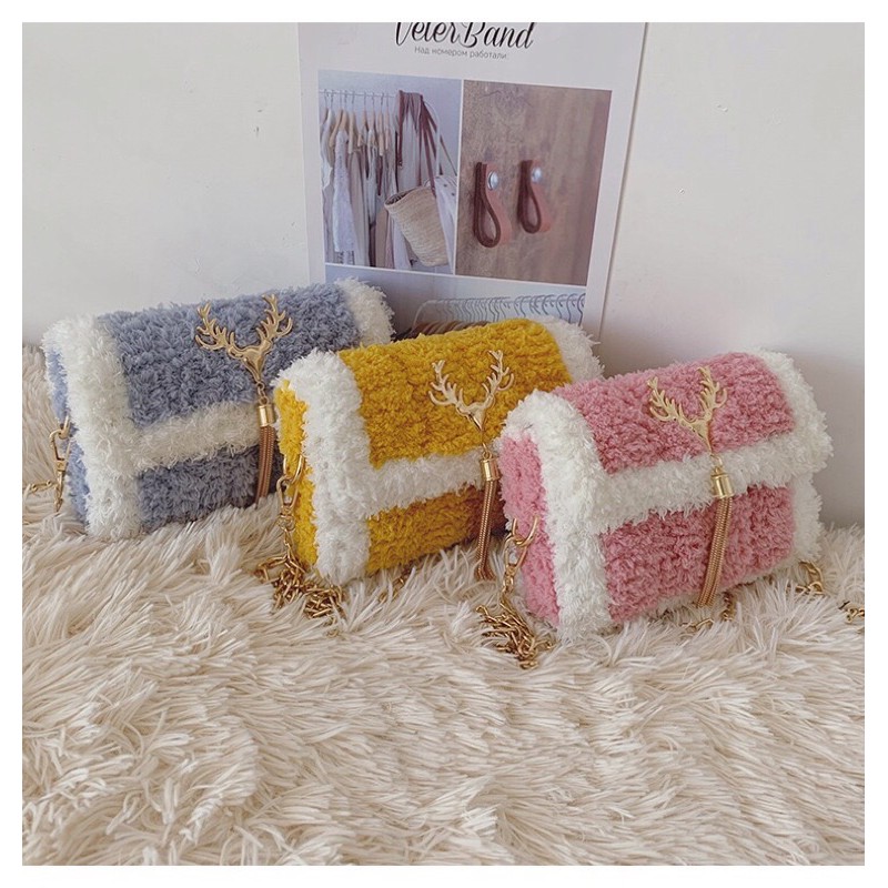 (CÓ VIDEO HƯỚNG DẪN) Túi xách handmade tự đan, túi xách đeo chéo len xù mác sừng hươu