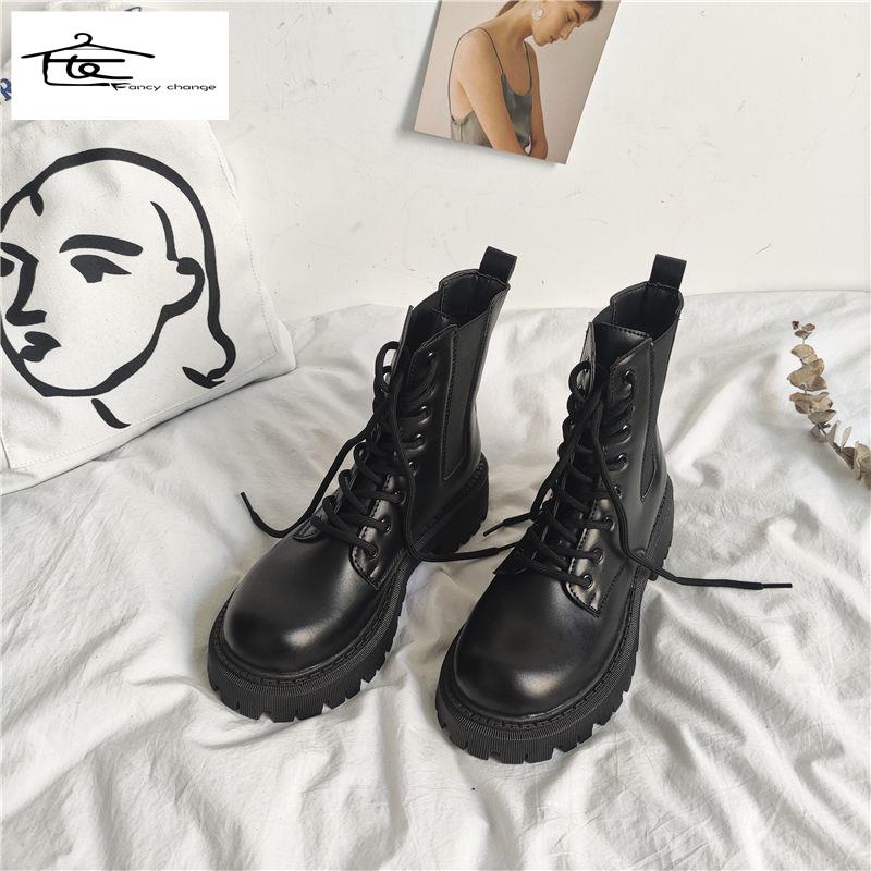 Giày Bốt Martin Mỏng Màu Đen Phong Cách Đường Phố Thời Trang Xuân Thu Cá Tính Cho Nữ