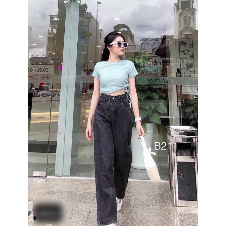 Quần jeans baggy lưng siêu cao, ống rộng dài, quần baggy