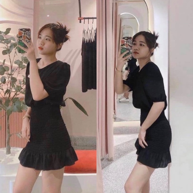 Đầm Xinh JEANIE DRESS màu đen ôm body tôn dáng form chuẩn tay bồng