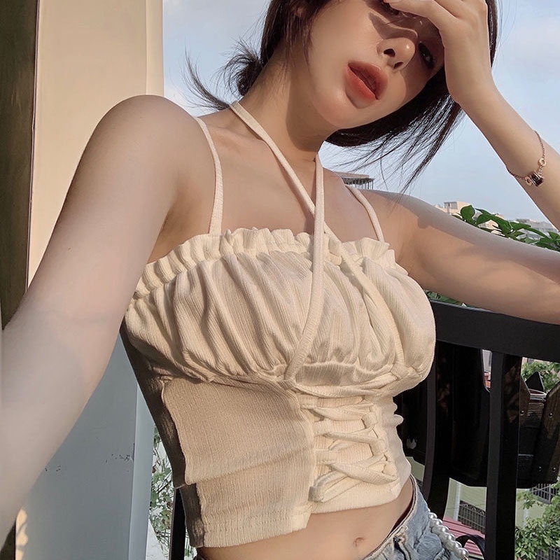 Áo Lửng Hai Dây Cổ Thuyền Màu Trơn Thời Trang Gợi Cảm Cho Nữ