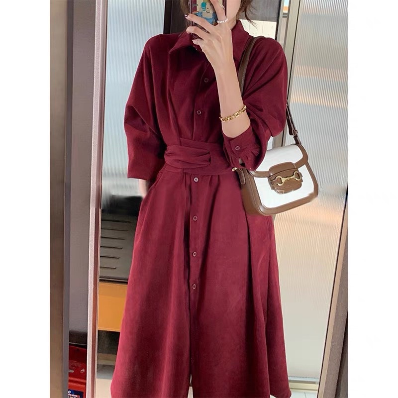 VN879 - VÁY SƠ MI DÁNG DÀI ĐAN EO DÀI TAY