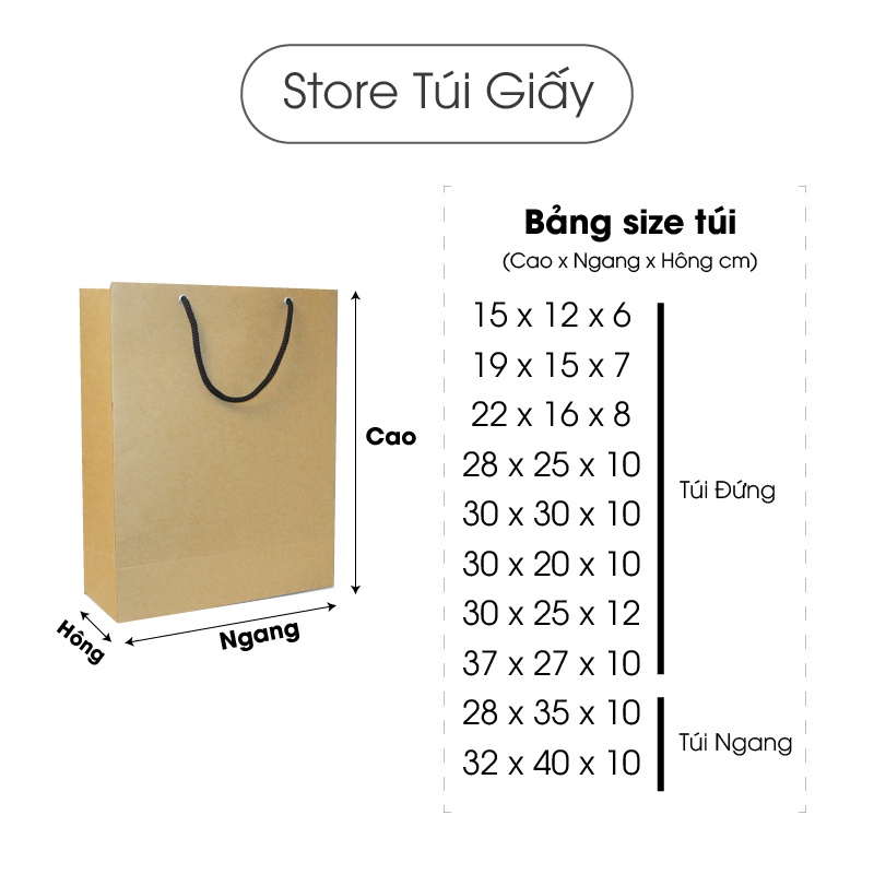 Túi giấy kraft có quai, giấy dày, cứng cáp, sang trọng, có nhiều size - TUIGIAY.STORE