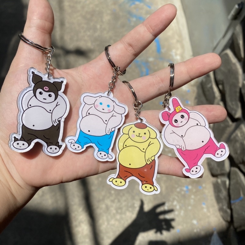 Móc khóa hình Macho Melody Kuromi Cinnamon Sanrio luyện tập cơ bắp