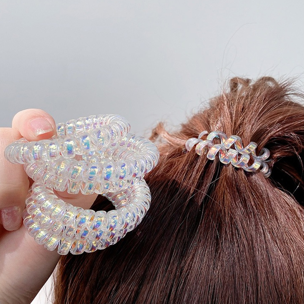 Dây buộc tóc bằng nhựa dẻo có độ co giãn cao dạng dây điện thoại phong cách Hàn Quốc nhiều màu sắc tùy chọn