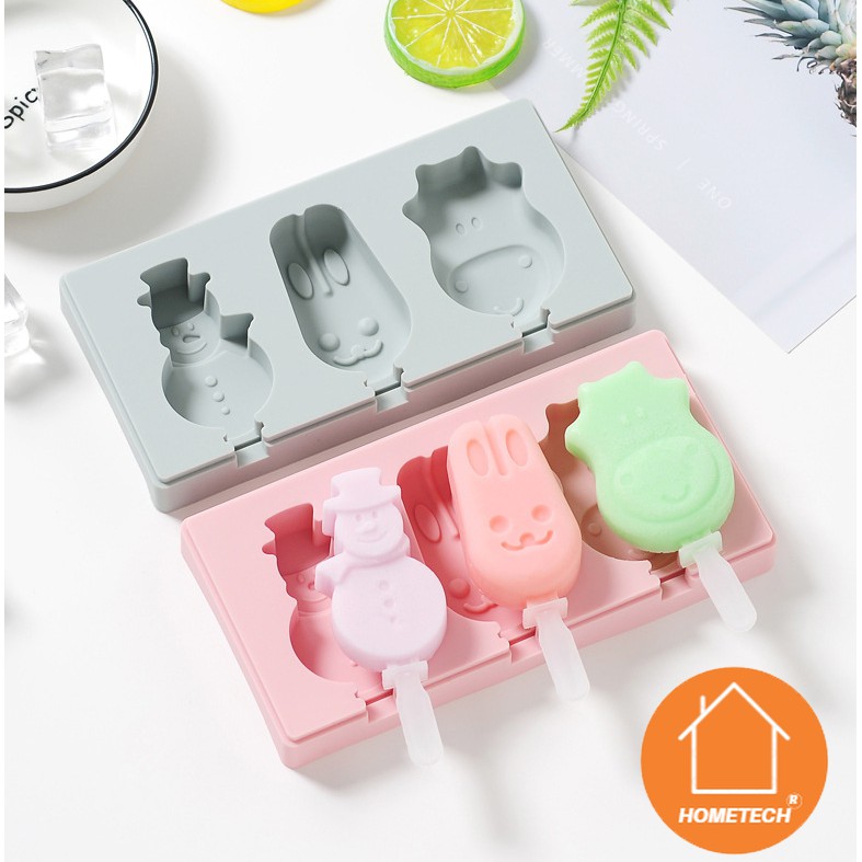 Khay làm kem 3 ô chất liệu silicone tạo hình siêu dễ thương - Khay tạo hình làm kem tại nhà