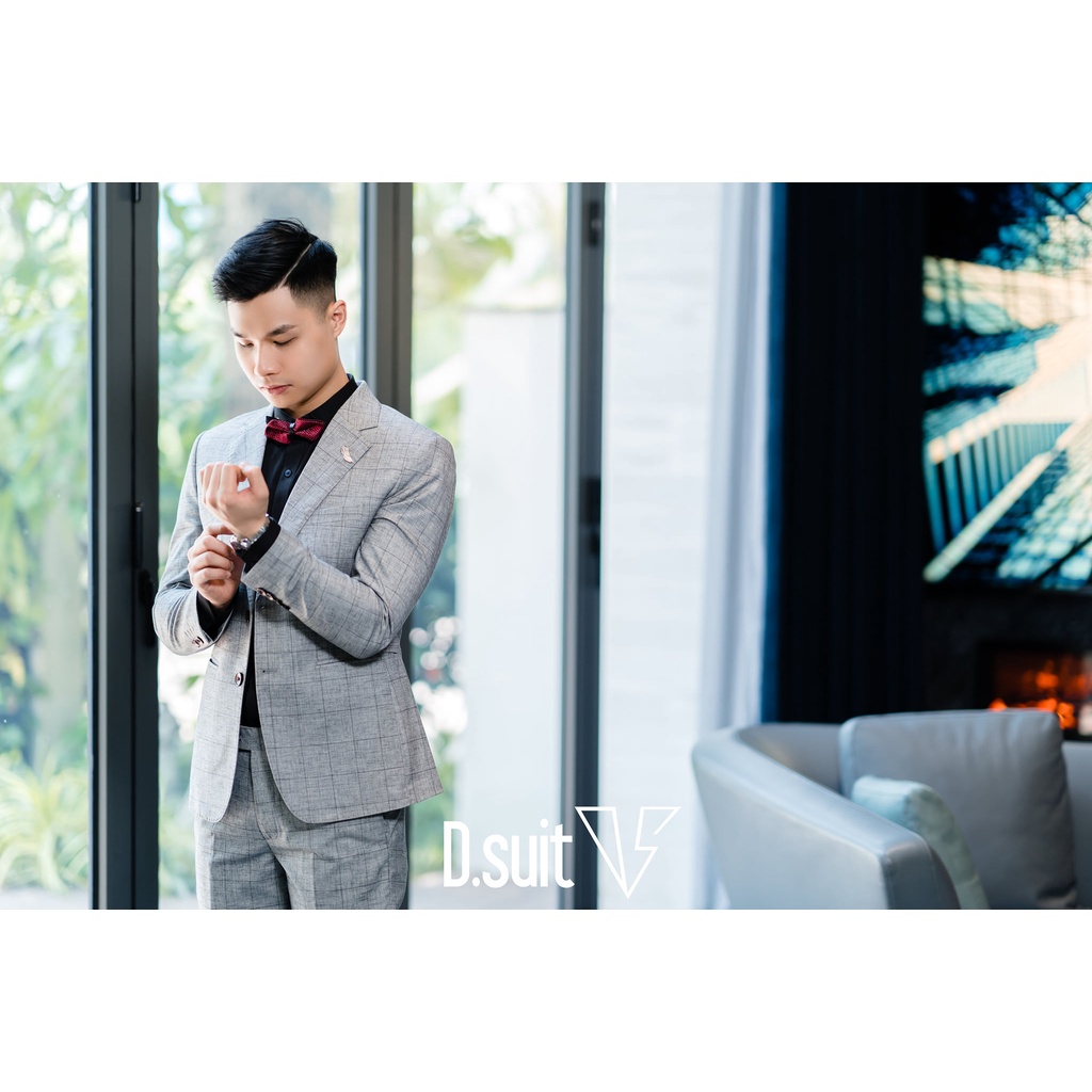 Vest nam Hàn Quốc from 1 cúc dáng trẻ trung mẫu kẻ karo-Shop Suit