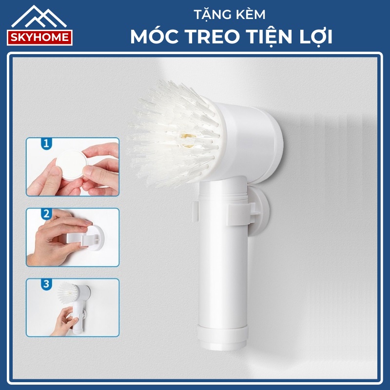 Máy cọ rửa cầm tay đa năng, máy rửa bát chén, chổi cọ nhà vệ sinh bằng điện, cây chổi chà sàn nhà tắm thông minh SKYHOME
