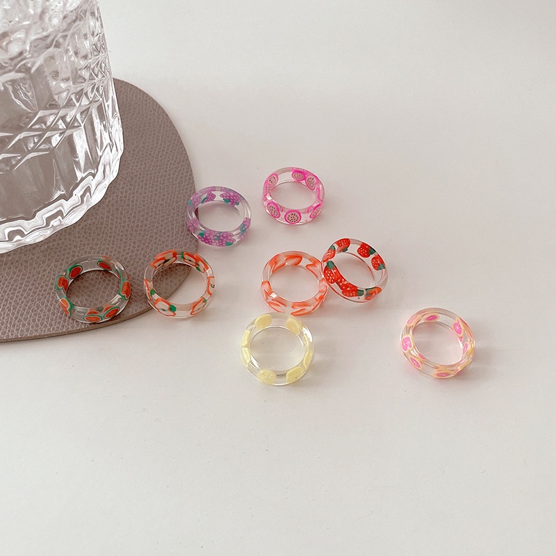 Nhẫn Acrylic Trong Suốt Họa Tiết Trái Cây Dễ Thương