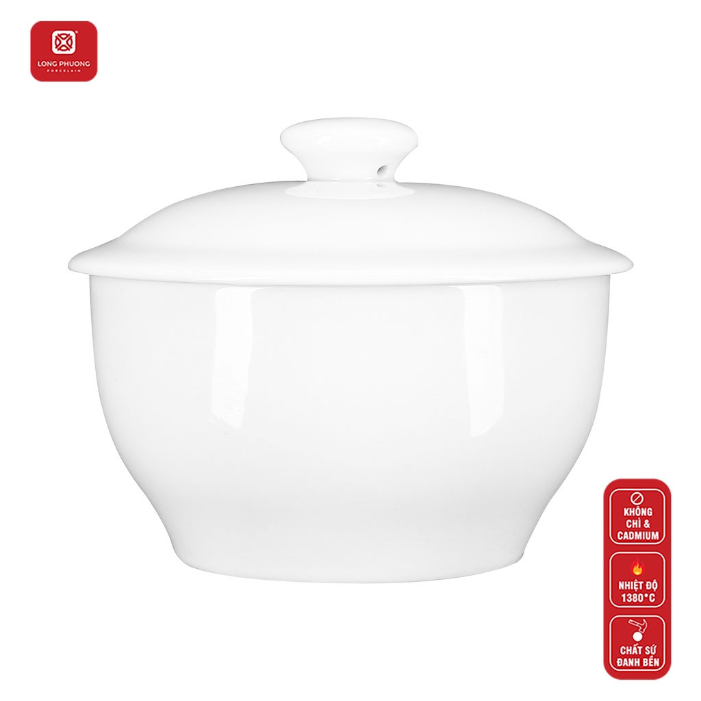 Thố tiềm sứ Long Phương đựng soup bằng sứ - Không chì có nắp size 6inch đến 8inch