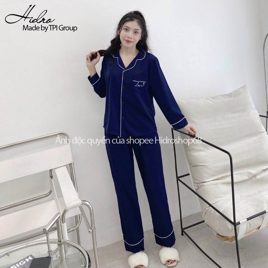 Bộ Pijama Lụa Dài Tay Cao Cấp Thêu Chữ Love Chất Mềm Mịn Không Nhăn Hàng Thiết Kế