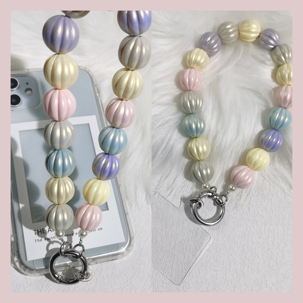Dây Đeo Điện Thoại Acrylic Đính Hạt Ngọc Trai Màu Macaron Chống Thất Lạc