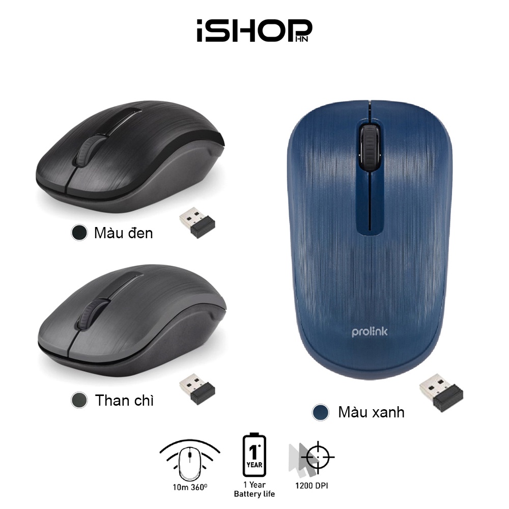 Chuột không dây Prolink PMW5010 thiết kế ôm tay, độ phân giải cao, tiết kiệm pin, giá rẻ