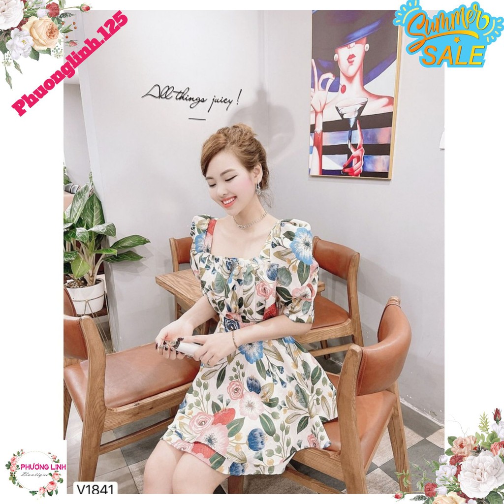 VÁY HOA CỔ VUÔNG XẾP LY NGỰC CHO NỮ | BigBuy360 - bigbuy360.vn