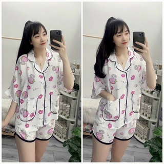 Bộ đồ ngủ pijama lụa mango đùi tay cánh dơi có túi siêu xinh