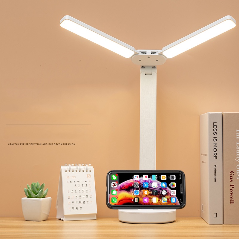 Đèn Led Để Bàn Hai Bóng Led 3 Màu Ánh Sáng Sạc Tích Điện Siêu Tiện Lợi Titan.st