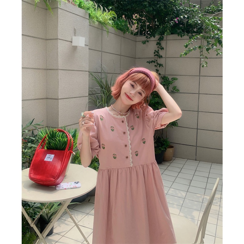 Đầm Ren Dài Ngang Eo Thêu Hoa Phong Cách Hàn Quốc Ngọt Ngào Thời Trang Mùa Hè Dành Cho Nữ