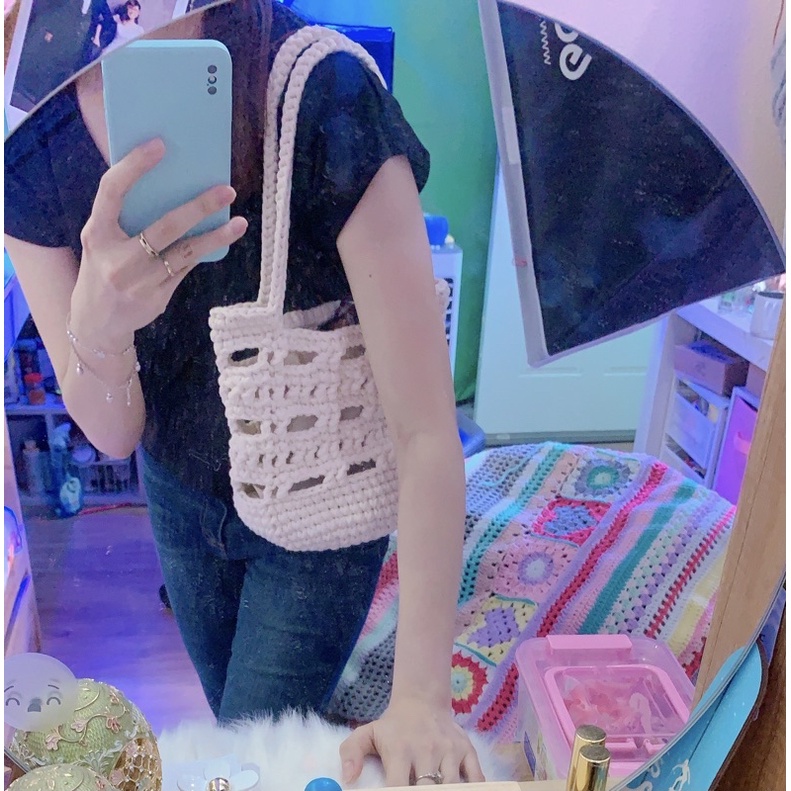 Túi móc len Handmade sẵn phong cách Hàn - màu trắng kem NHB0001