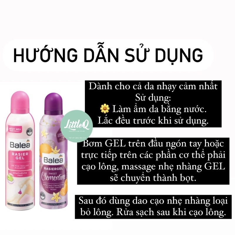 [FREESHIP] GEL CẠO LÔNG BALEA NỘI ĐỊA ĐỨC 200ml DA NHẠY CẢM